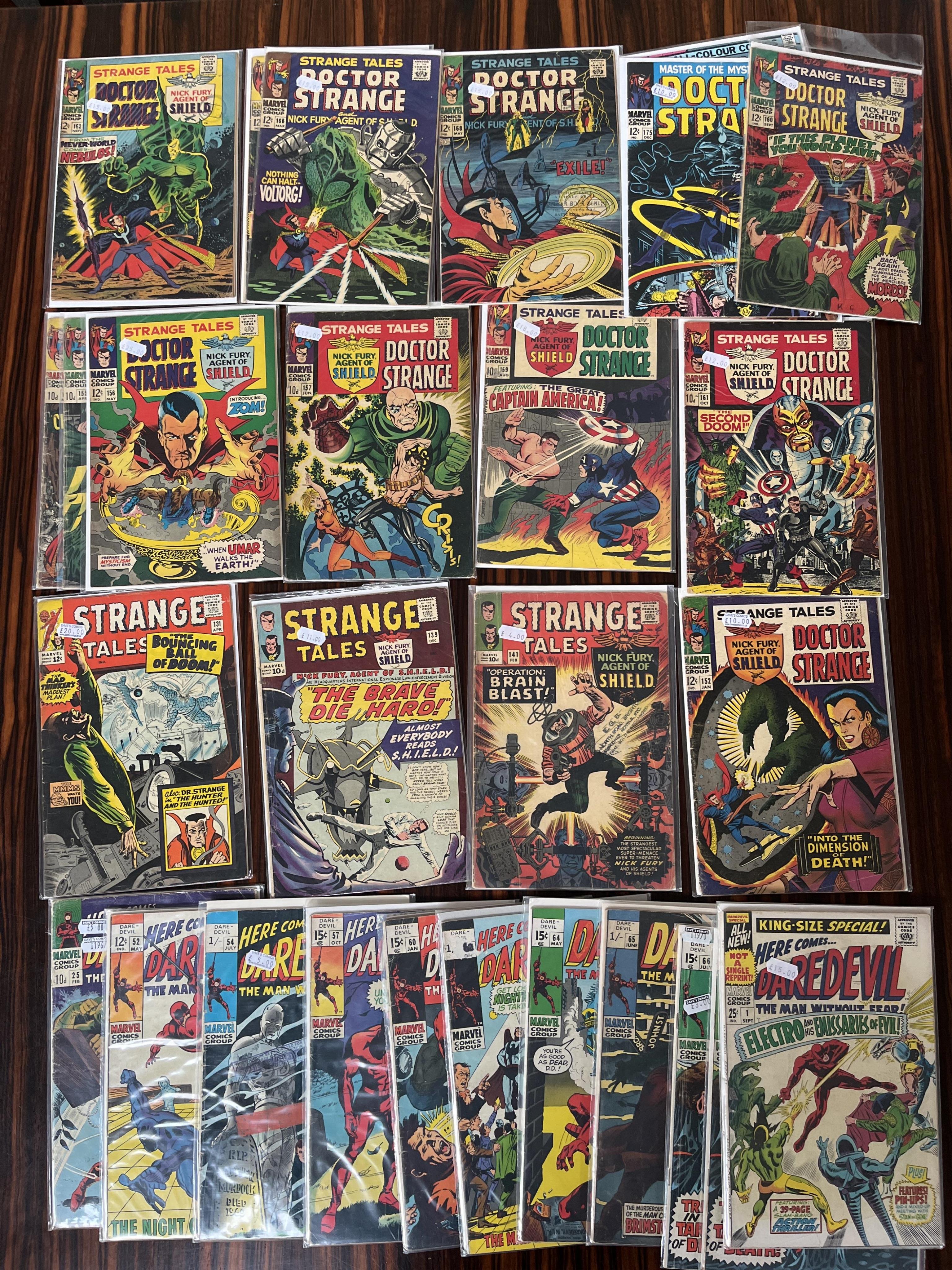 Marvel comics, Strange Tales, Vol. 1, 18 issues between #131–187, Daredevil, Vol. 1, 10 issues between #25–66 (includes major key issue 57A), The Tomb of Dracula, Vol. 1, 19 issues between #23–67, Fear, 18 issues between